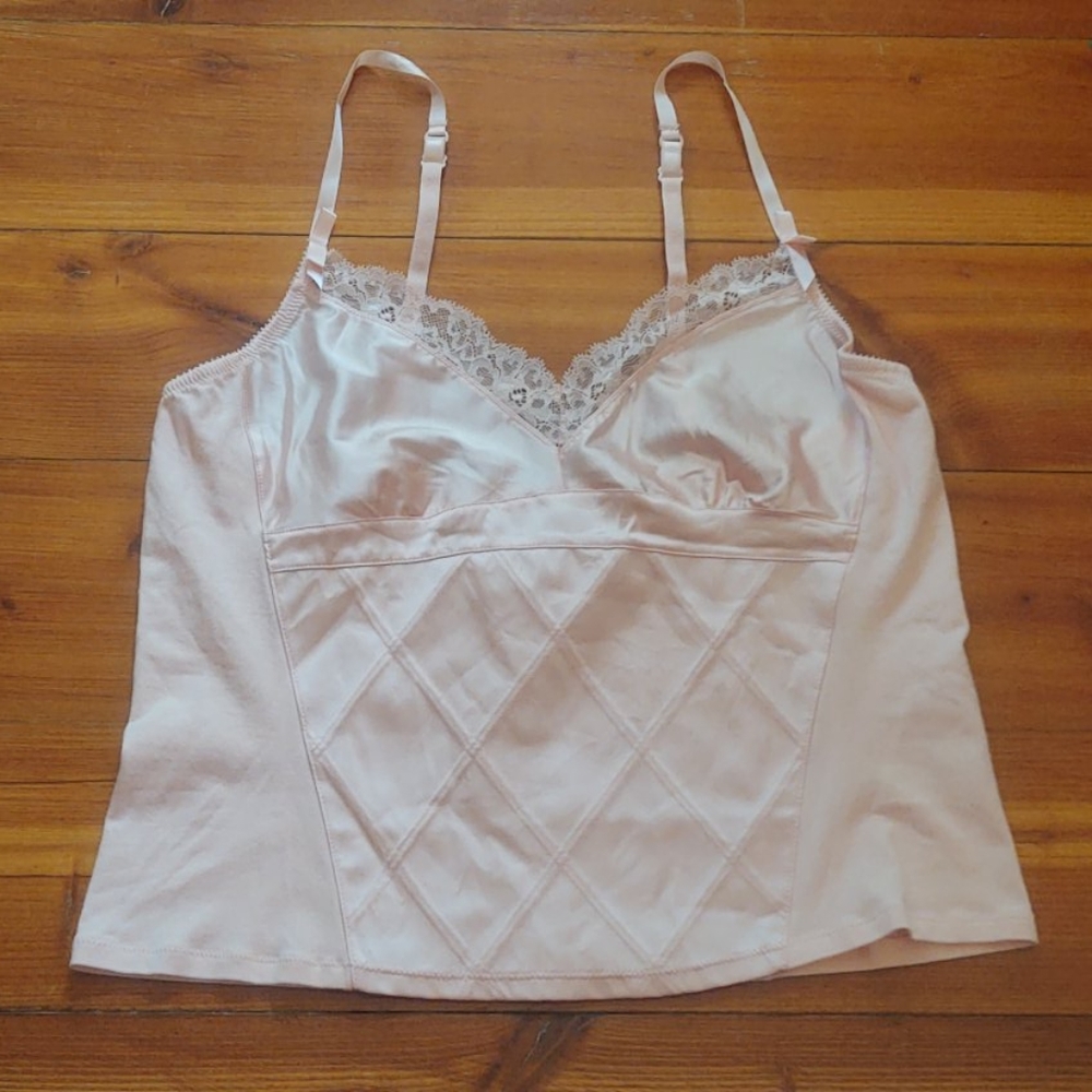 Pink satin princess seam bodice panel camisole